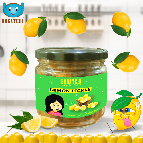 BOGATCHI Lemon Pickle - Khatta Flavor | Best Quality Pickle | Handcrafted Original Pickle | Tangy Delight | No Preservatives | No Artificial Color | Natural Ingredients | 500g